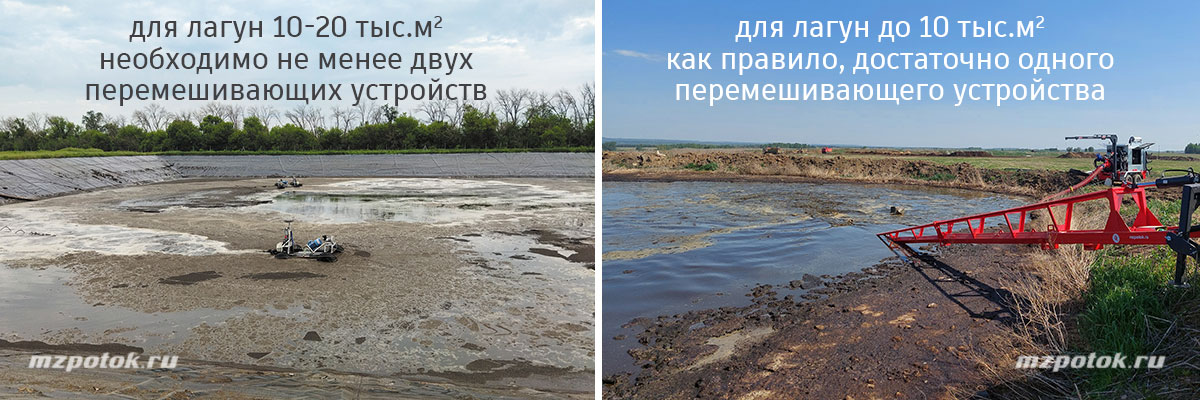 Количество перемешивающих устройств в зависимости от величины лагуны. Количество перемешивающих устройств в зависимости от величины лагуны.